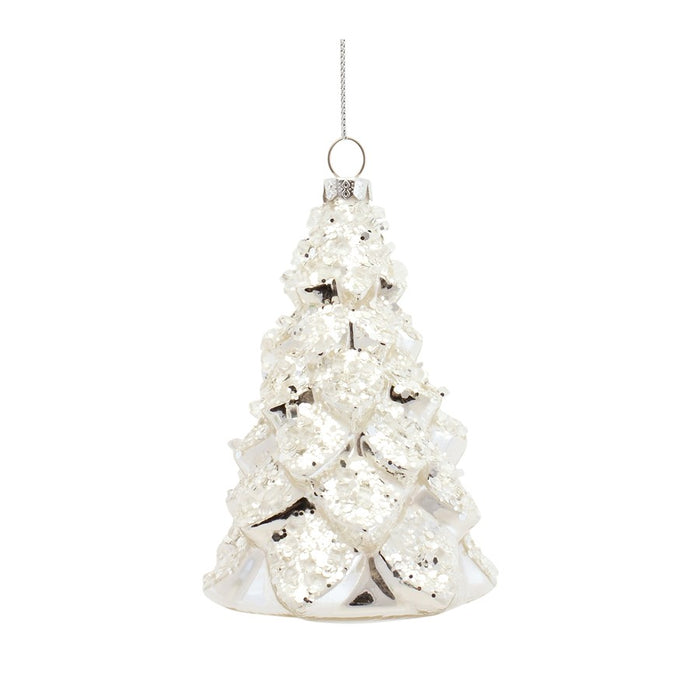 Melrose Frosted Pine Tree Ornament, Set of 6, Silver/White