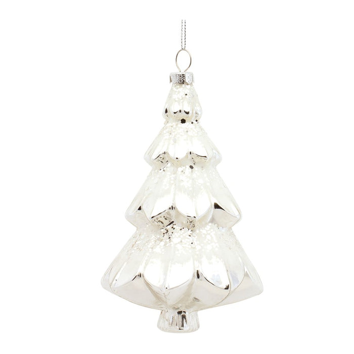 Melrose Frosted Pine Tree Ornament, Set of 6, Silver/White