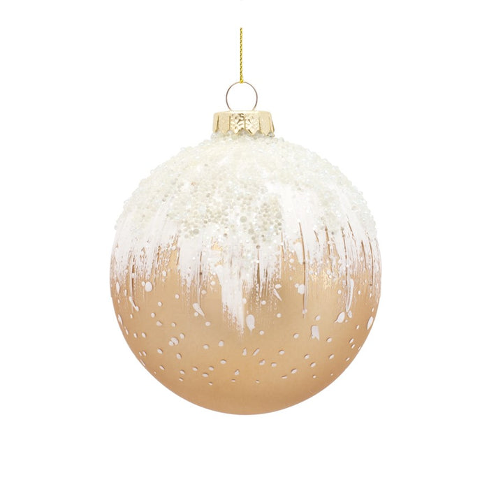 Melrose International Beaded Gold Glass Ornament/Snowy Accent Set