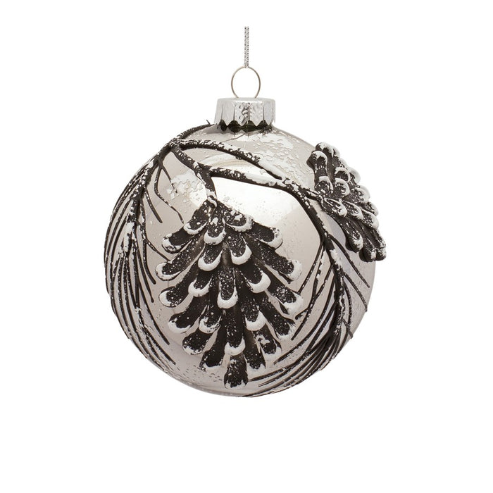 Melrose Pine Cone Glass Ornament/Snowy Accent, Set of 6, Blue/Silver