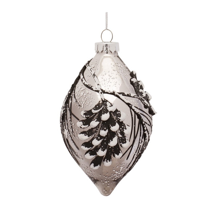 Melrose Pine Cone Glass Ornament/Snowy Accent, Set of 6, Blue/Silver