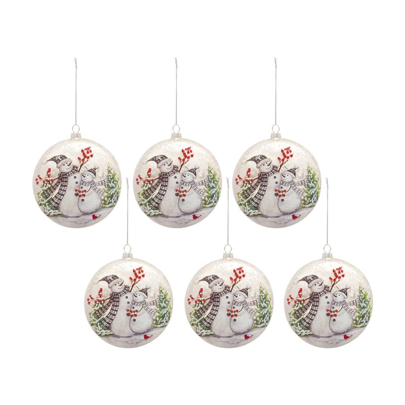 Melrose Whimsical Snowman Disc Ornament/Snowy Cardinal Scene, Set of 6 - 83120DS
