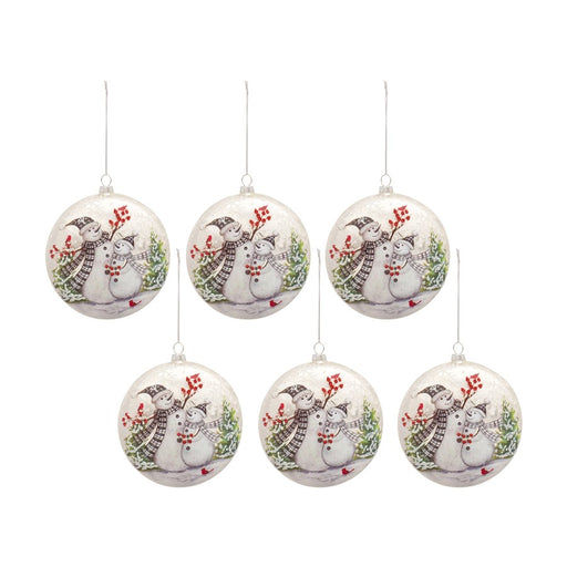 Melrose Whimsical Snowman Disc Ornament/Snowy Cardinal Scene, Set of 6 - 83120DS