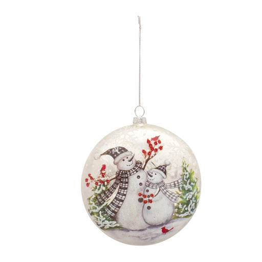 Melrose Whimsical Snowman Disc Ornament/Snowy Cardinal Scene, Set of 6