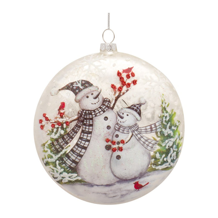 Melrose Whimsical Snowman Disc Ornament/Snowy Cardinal Scene, Set of 6