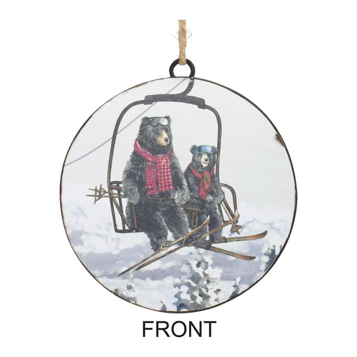 Melrose Black Bears on Ski Lift Disc Ornament/Jute Hanger, Set of 12