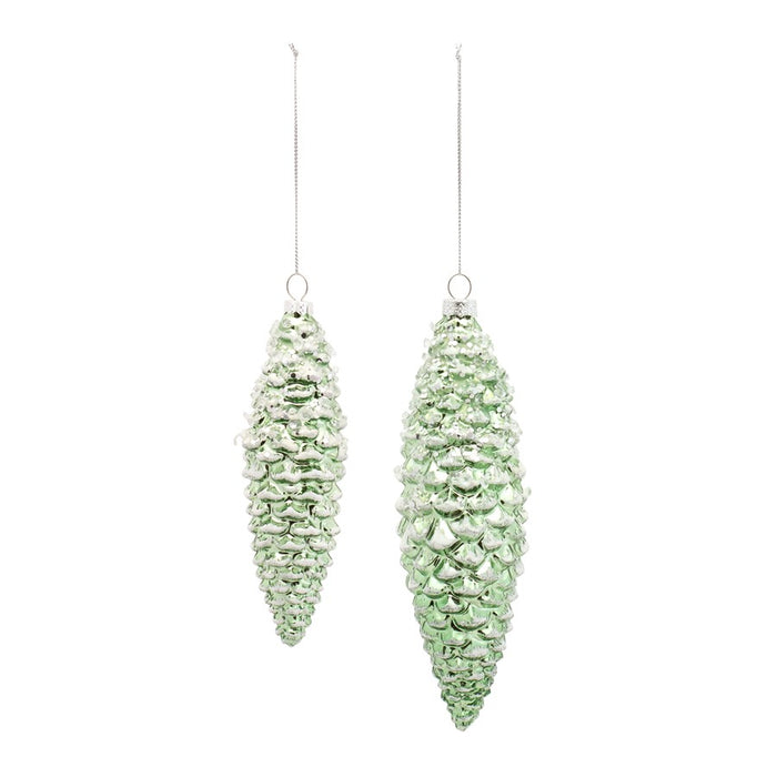 Melrose Green Frosted Pinecone Drop Ornament, Set of 12, White