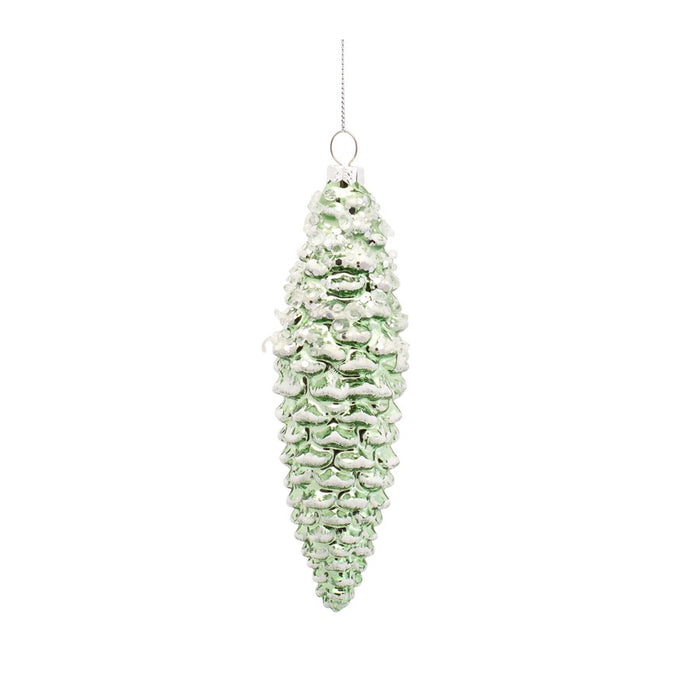 Melrose Green Frosted Pinecone Drop Ornament, Set of 12, White