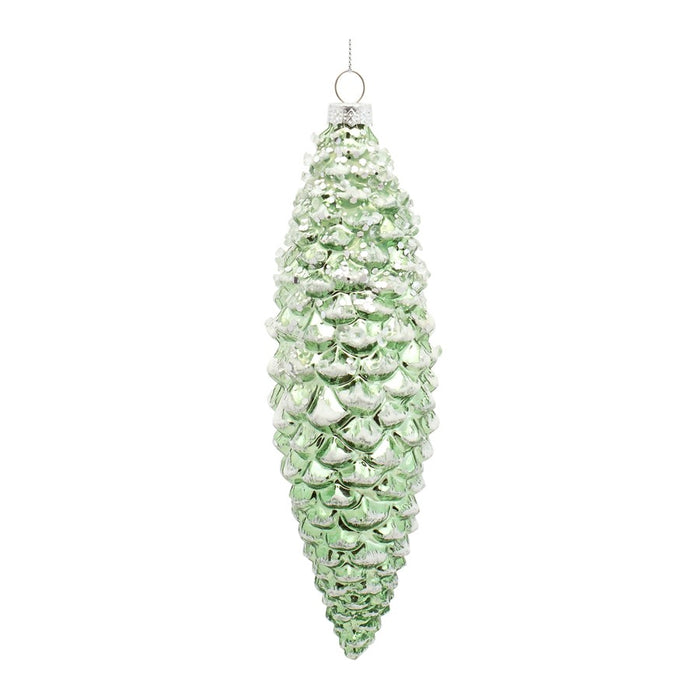 Melrose Green Frosted Pinecone Drop Ornament, Set of 12, White