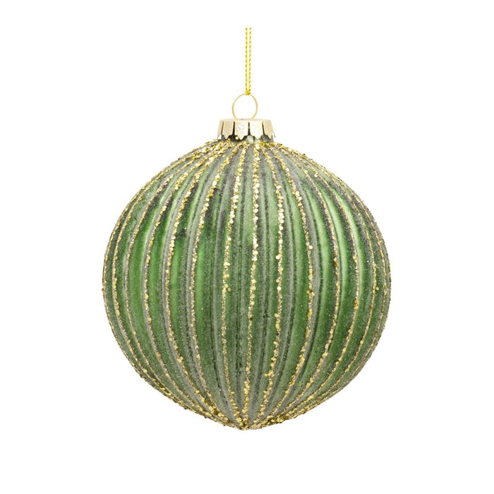 Melrose Ribbed Glass Ornament/Gold Accent, Set of 6, Green/Gold
