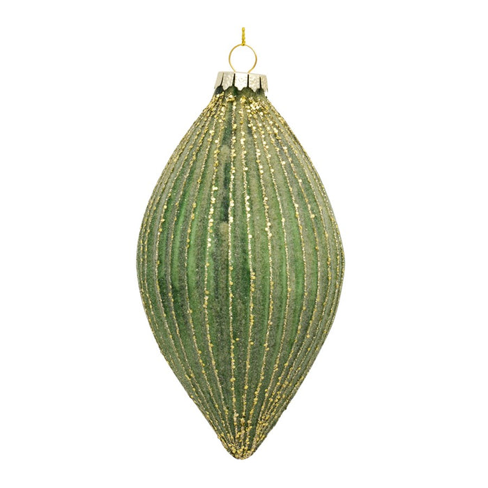 Melrose Ribbed Glass Ornament/Gold Accent, Set of 6, Green/Gold