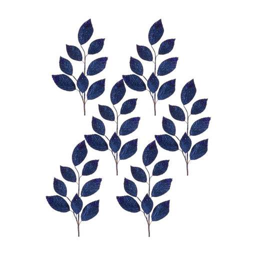 Melrose International Magnolia Leaf Spray/Bead Accent, Set of 6, Blue - 83199DS