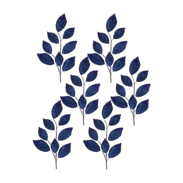 Melrose International Magnolia Leaf Spray/Bead Accent, Set of 6, Blue - 83199DS