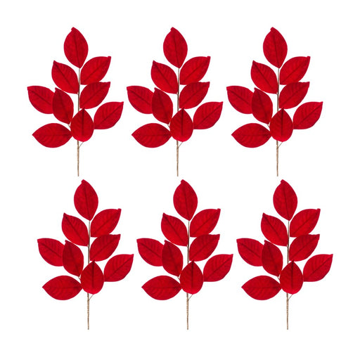 Melrose International Flocked Magnolia Leaf Spray, Set of 6, Red/Brown - 83210DS