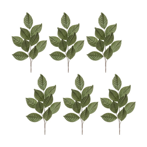 Melrose Flocked Magnolia Leaf Spray, Set of 6, Green/Brown - 83211DS