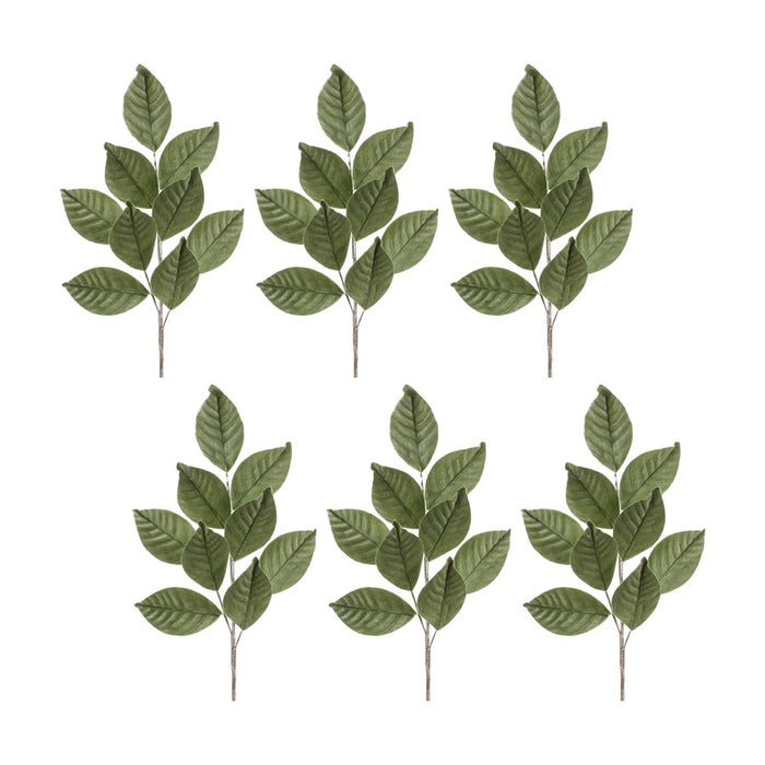 Melrose Flocked Magnolia Leaf Spray, Set of 6, Green/Brown - 83211DS