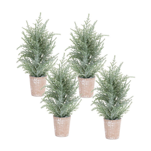 Melrose Frosted Holiday Pine Tree, Paper Pot, Set of 4, Green/White - 83220DS
