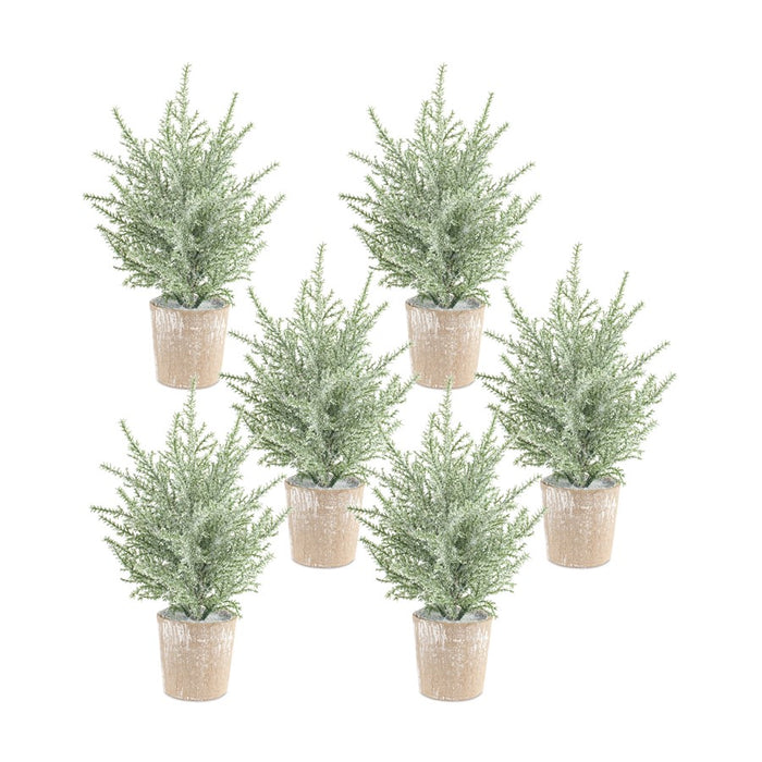 Melrose Frosted Holiday Pine Tree, Paper Pot, Set of 6, Green/Brown - 83221DS