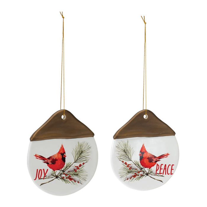 Melrose Cardinal Peace Joy Tag Ornament, Set of 12, White/Brown/Red