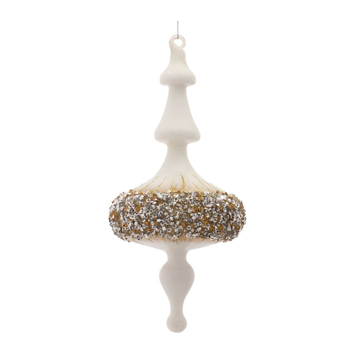 Melrose Modern Glass Finial Ornament/Gold Bead Accent, Set of 6, White