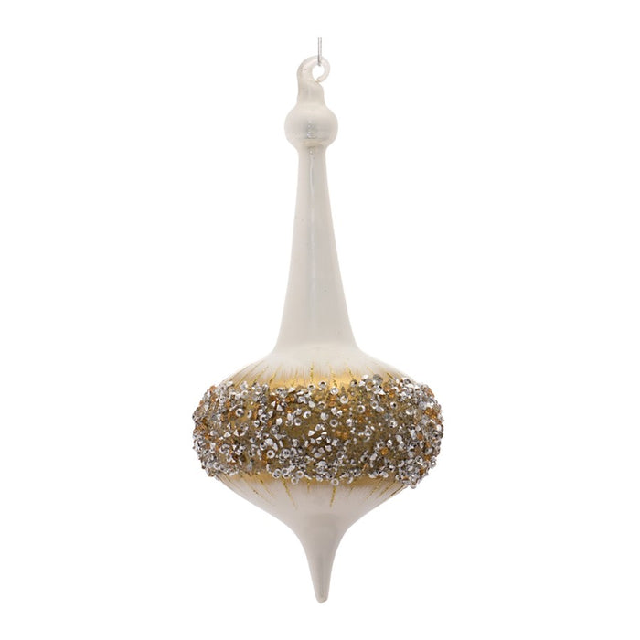 Melrose Modern Glass Finial Ornament/Gold Bead Accent, Set of 6, White