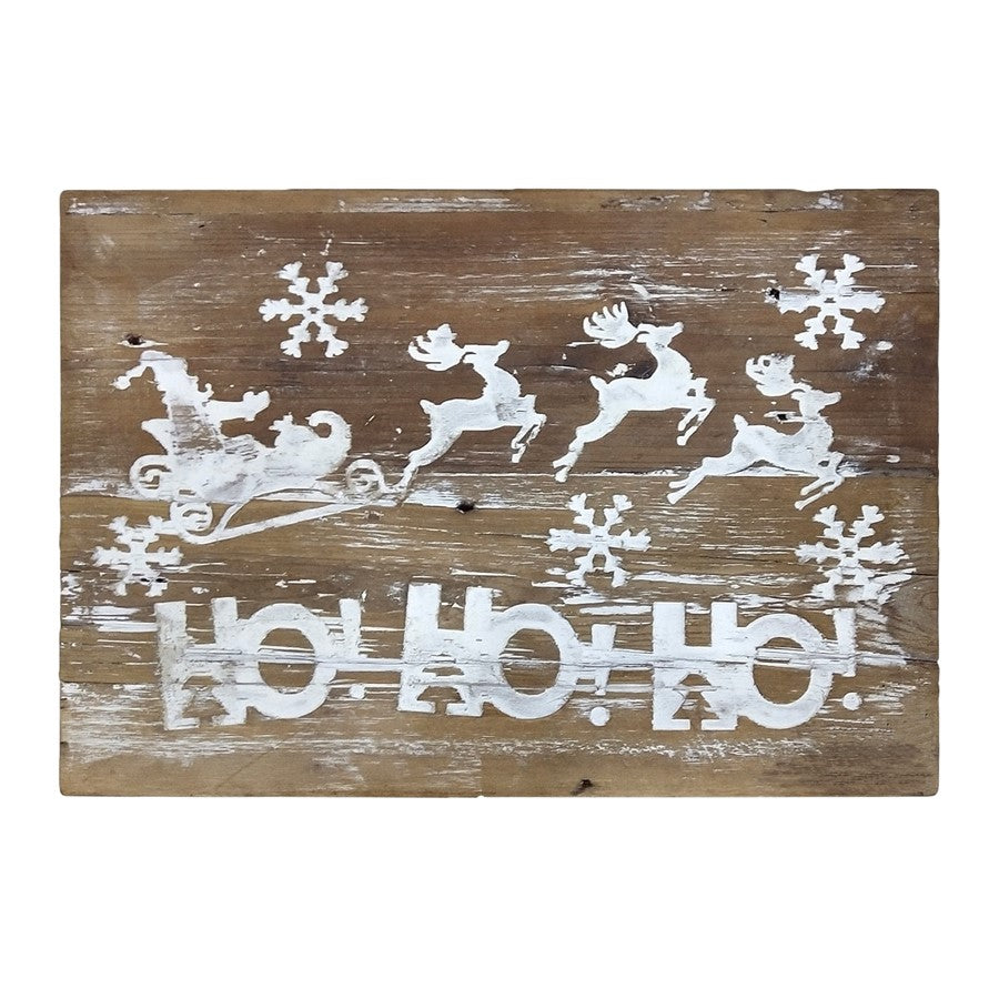 Melrose International Wood "Ho Ho Ho" Wall Sign 19.5"L, Brown/White - 83285DS