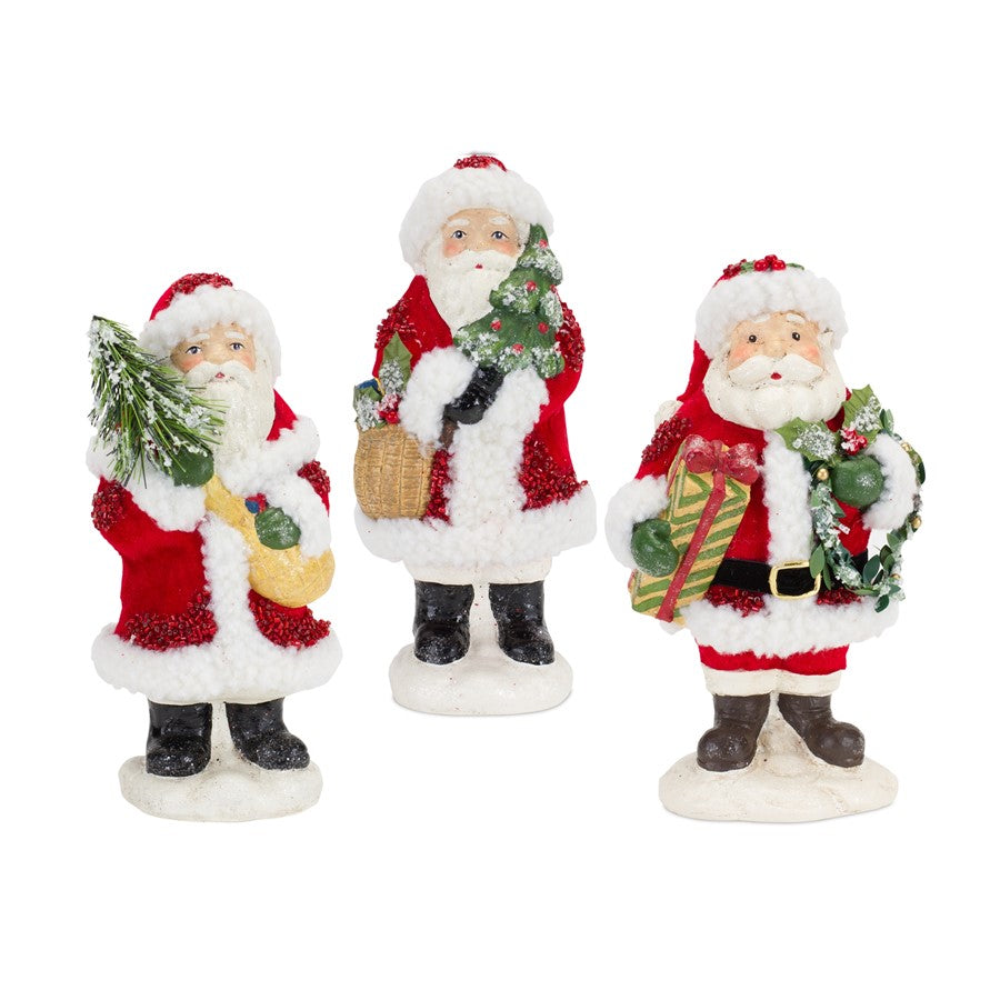 Melrose Santa Figurine/Pine Tree/Present Accents, Set of 3, Red/White - 83291DS
