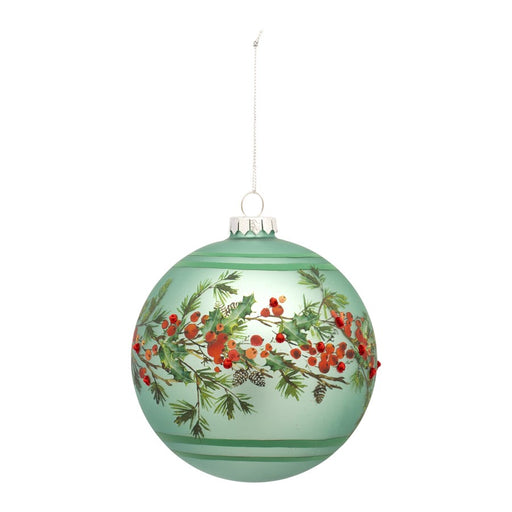 Melrose Green Pine Branch Ball Ornament/Bead Berry Accent, Set of 6