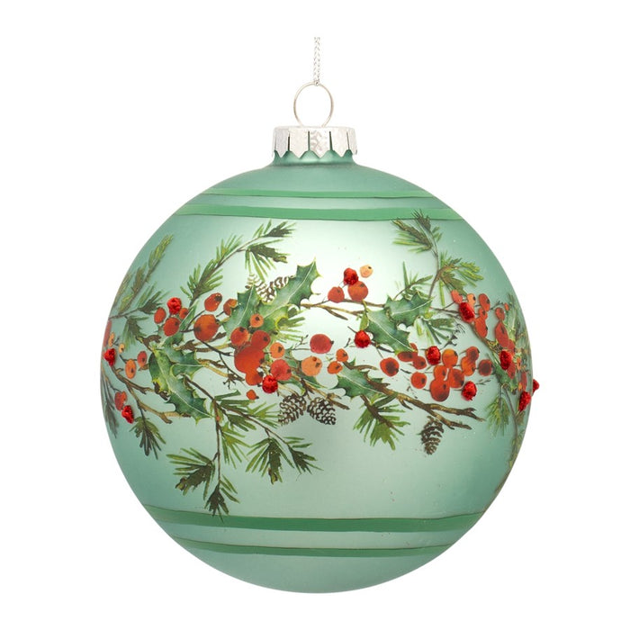 Melrose Green Pine Branch Ball Ornament/Bead Berry Accent, Set of 6