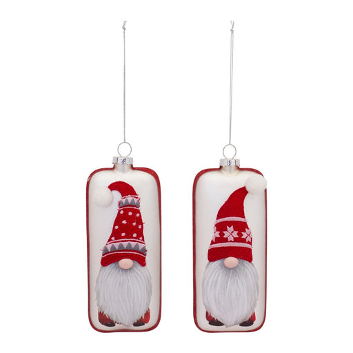 Melrose Glass Snowflake Gnome Tree Ornament, Set of 12, Red/White