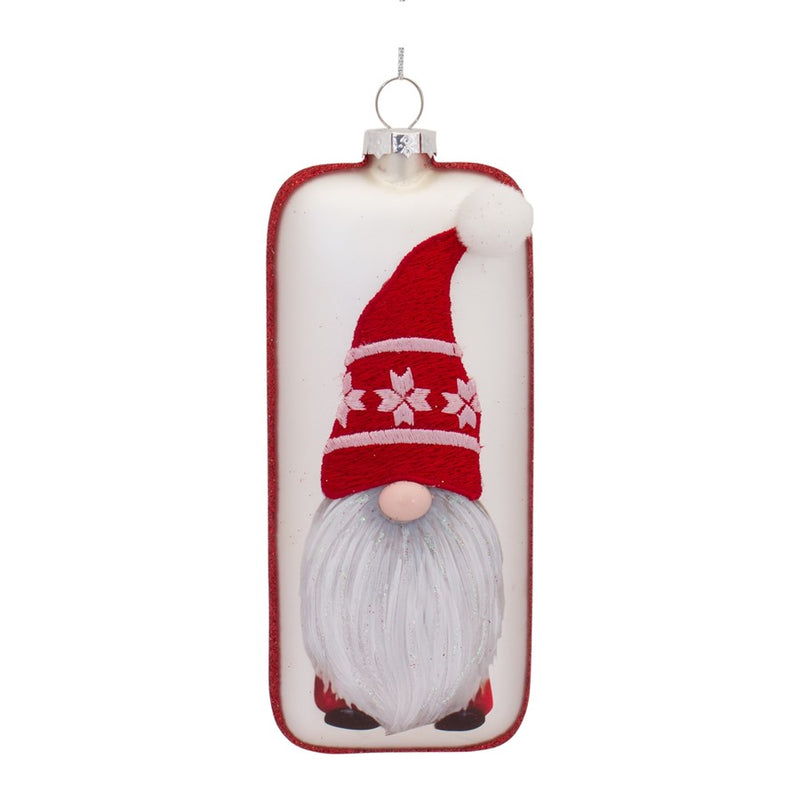 Melrose Glass Snowflake Gnome Tree Ornament, Set of 12, Red/White