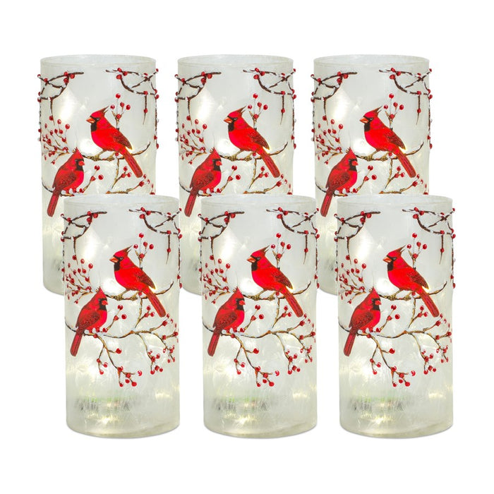 Melrose Frosted Glass Votive Holder/Beaded Cardinal Bird Design, Set o - 83373DS