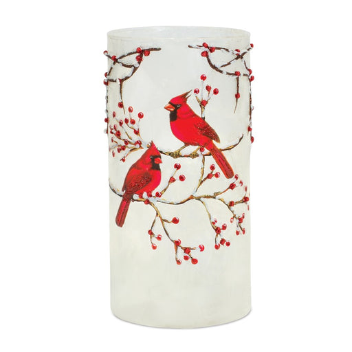 Melrose Frosted Glass Votive Holder/Beaded Cardinal Bird Design, Set of 6