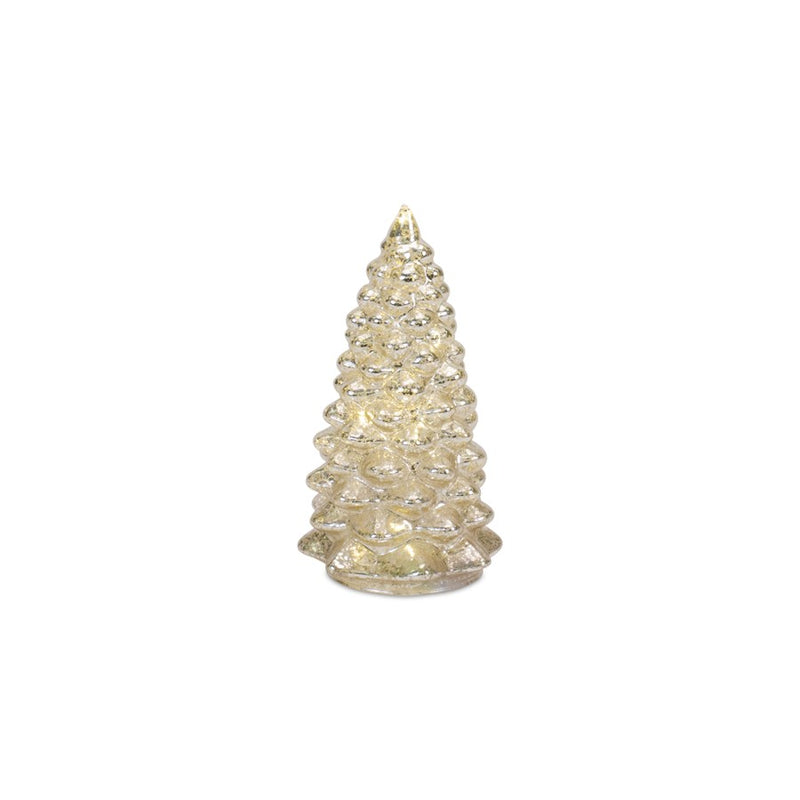 Melrose LED Lighted Mercury Glass Holiday Tree Decor, Set of 4, Silver