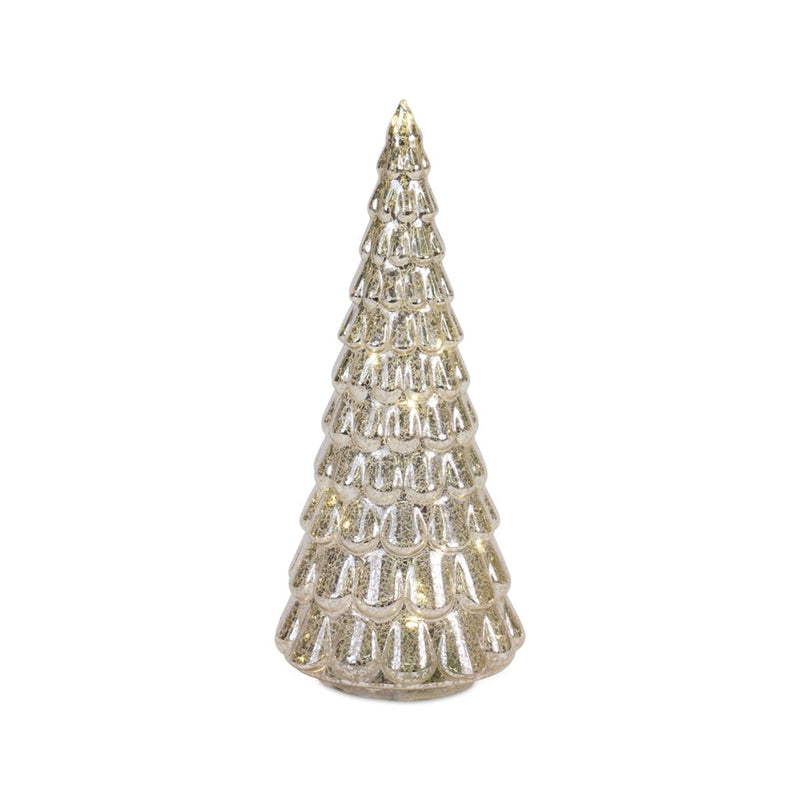 Melrose LED Lighted Mercury Glass Holiday Tree Decor, Set of 4, Silver