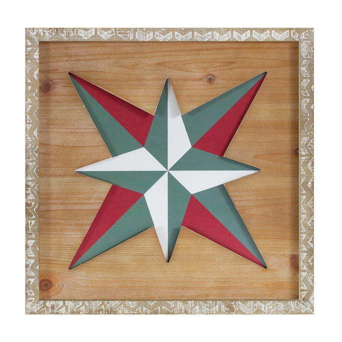 Melrose Wood Framed Vintage Quilt Square Wall Plaque, Set of 2, Brown