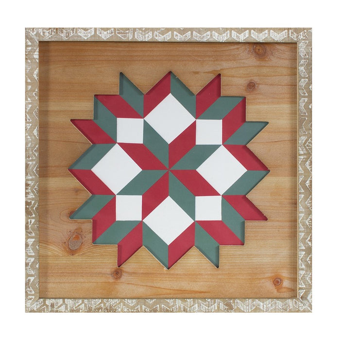 Melrose Wood Framed Vintage Quilt Square Wall Plaque, Set of 2, Brown