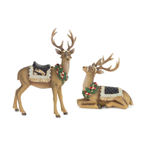 Melrose Holiday Deer Figurine/Gold Accents, Set of 2, Brown/Black - 83393DS
