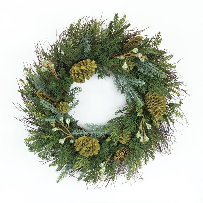 Melrose Mixed Winter Pine Wreath/Pinecone/Twig Accent 23", Green/Brown - 83407DS