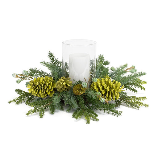 Melrose Mixed Winter Pine Cone Candle Holder/Hurricane 18", Green - 83410DS