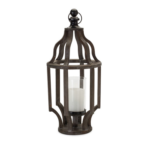 Melrose International Open Wood Lantern/Glass Hurricane, Brown/Black - 83412DS