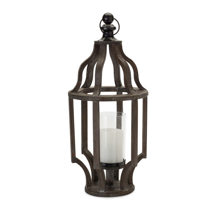 Melrose International Open Wood Lantern/Glass Hurricane, Brown/Black - 83412DS