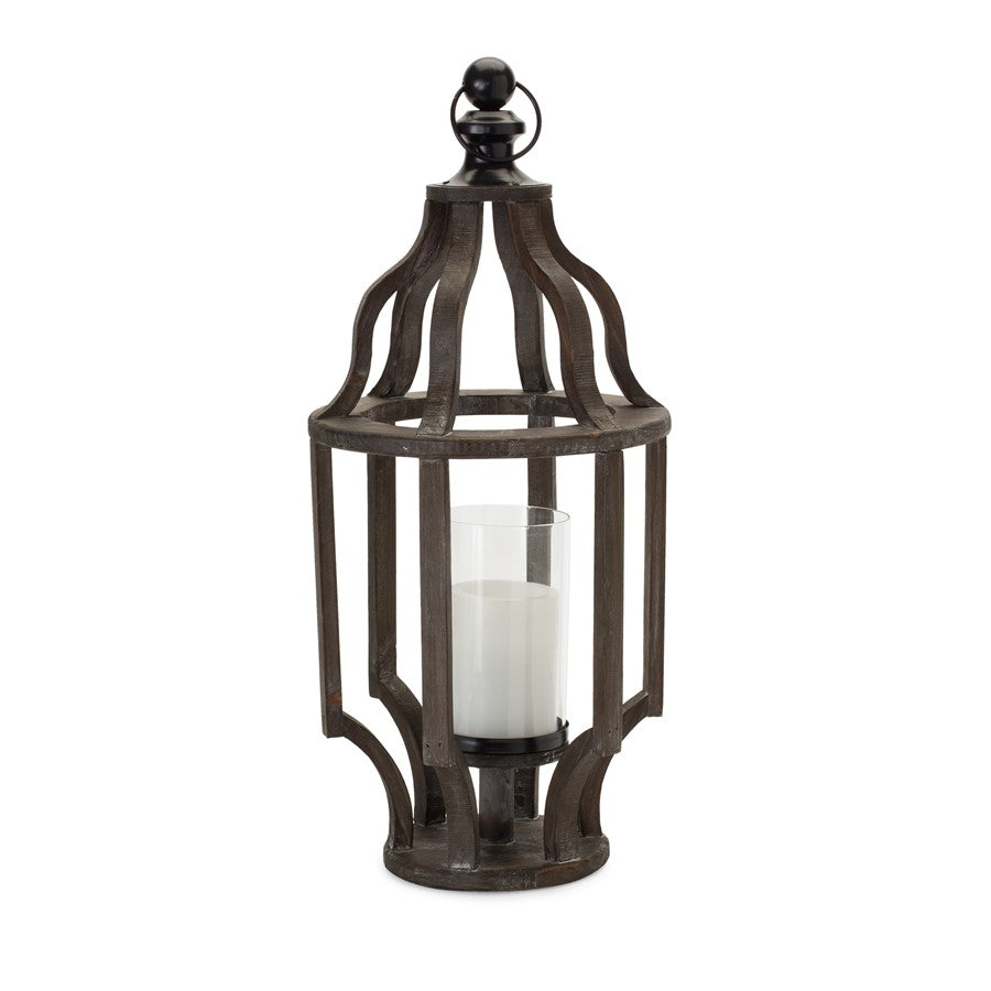 Melrose International Open Wood Lantern/Glass Hurricane, Brown/Black - 83412DS