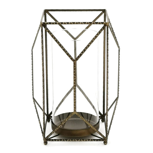 Melrose Geometric Iron Candle Holder/Hurricane, Gold - 83435DS