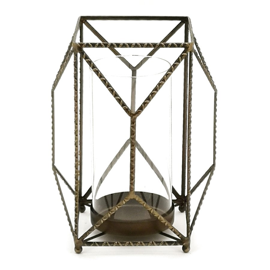Melrose International Geometric Iron Candle Holder 10"H, Gold - 83436DS