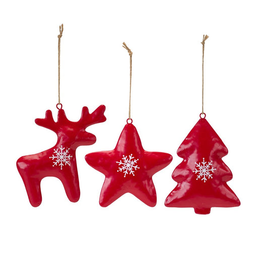 Melrose Modern Shape Ornament/Snowflake Print, Set of 12, Red/White