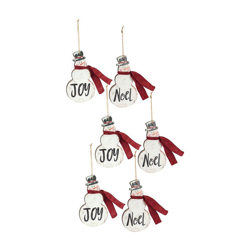 Melrose Metal Snowman Sentiment Ornament/Scarf, Set of 6, Red/White/Bl - 83457DS