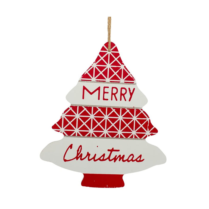 Melrose Wood Sentiment Tree Ornament, Set of 12, Red/White