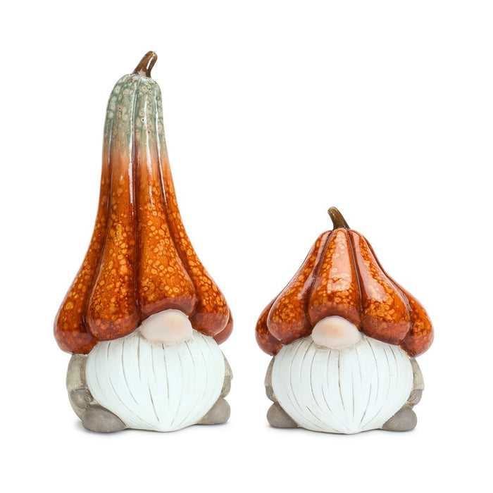Melrose Terra Cotta Gnome/Pumpkin, Hat, Set of 2, Orange/White - 83472DS