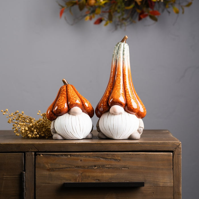 Melrose Terra Cotta Gnome/Pumpkin, Hat, Set of 2, Orange/White